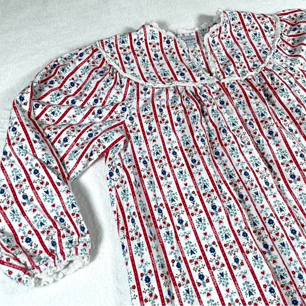 Lanz of Salzburg Womens L Tyrolean Flannel Nightgown Floral Stripe Hearts Lace